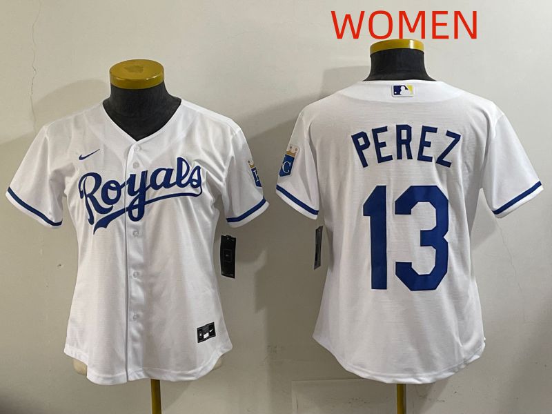 Women Kansas City Royals 13 Perez White Game Nike MLB Jersey style 001